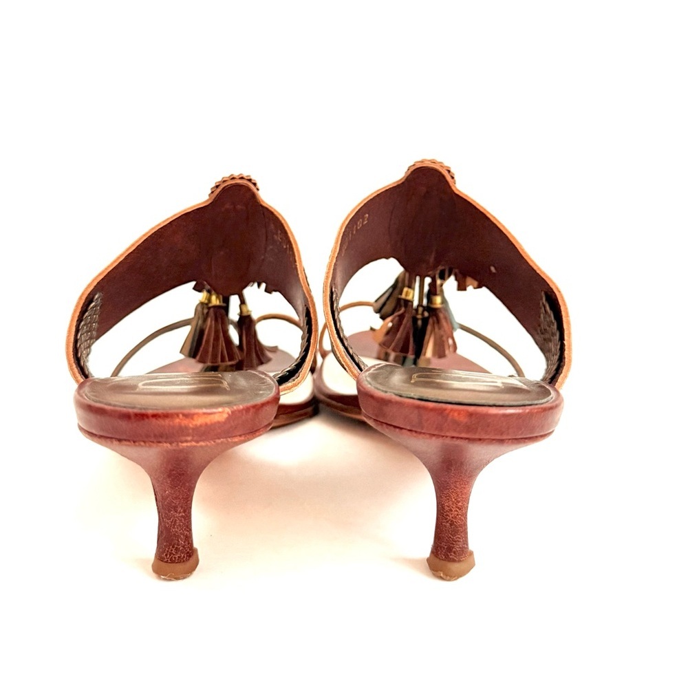 Christian Dior Vintage Brown Gold Leather Tassel thong kitten heel sandals EU 40 - Picture 4 of 10